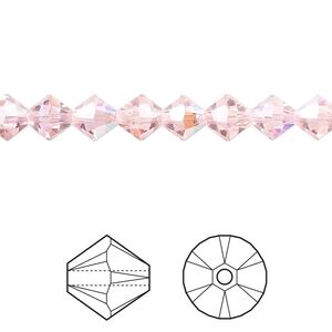 Bead 144pk light rose AB, Crystal Passions&reg; 6mm bicone 5328