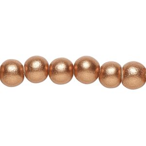Bead 1pkg1, Taiwanese cheesewood (coated), painted metallic copper, 7-8mm round, 15-1/2 to 16 inches.