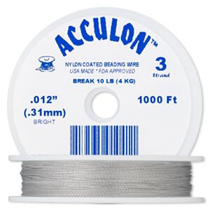 Beading wire, Acculon&reg;, nylon-coated stainless steel, clear, 3 strand, 0.012-inch diameter. Sold per 1,000-foot spool.