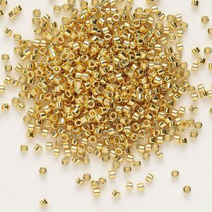 Seed bead, Delica&reg;, glass, pkg/50g, #11 round, opaque 24Kt gold-plated (DB-0031).