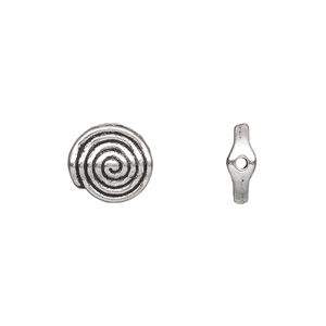 Bead 1pkg20 silver-plated "pewter", 11mm flat round / spiral, antique