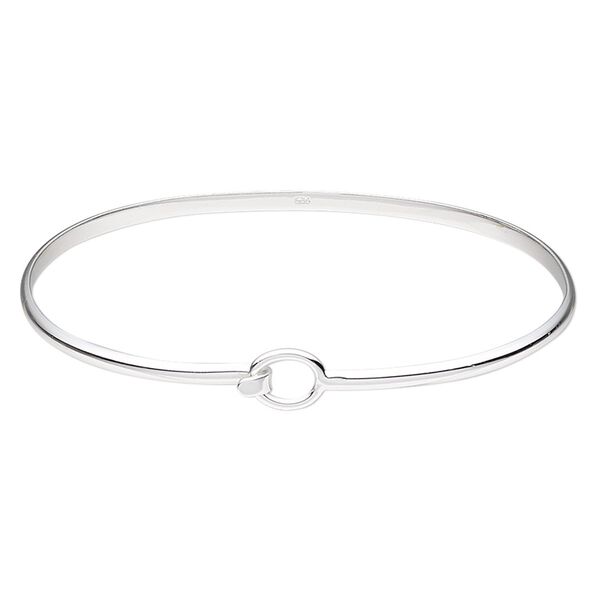 Bracelet, bangle, sterling silver, 3mm wide half-round, 7 inches with hook closure. Sold individually. image number 0