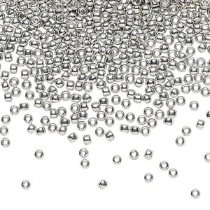 Seed bead, TOHO BEADS&reg;, glass, pkg/250g, #11 round, opaque nickel-plated metallic silver (TR-11-714).