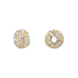 Bead 1pkg1 gold-plated pewter, 10mm round, clear crystal Dione&reg;