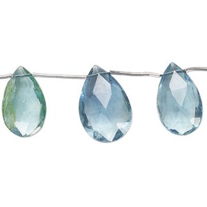 Blue-green fluorite 1pkg5, hand-cut top-drilled faceted puffed teardrop bead natural graduated 13x10mm-18x13mm