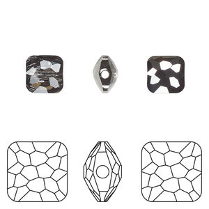 Bead 1pkg4 crystal silver night, Crystal Passions&reg; 8mm puffed square 5035