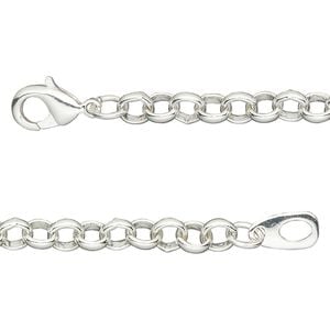 Chain 1pkg1 silver-plated rolo, 5mm / lobster claw clasp, brass 16 inch