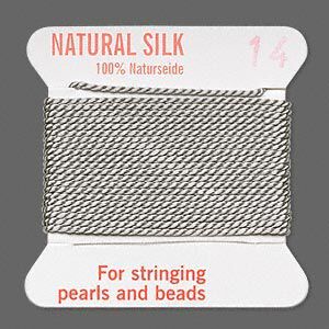 Thread, Griffin, silk, grey, size #14. Sold per 2-meter card (approximately 78 inches).
