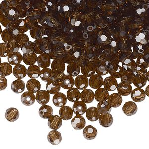 Bead 24pk smoked topaz, Preciosa Czech crystal 4mm round