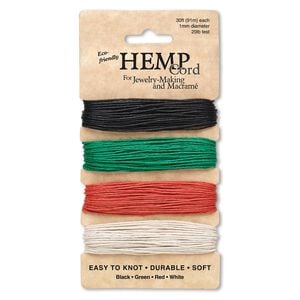 Cord, Hemptique&reg;, hemp, assorted Christmas colors, 1mm diameter, 20-pound test. Sold per pkg of (4) 30-foot sections.