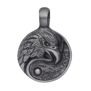 Pendant, Almost Jewelry&trade;, antiqued "pewter" (zinc-based alloy), 36x24mm eagle flat round. Sold individually.