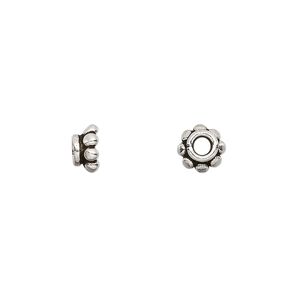 Bead cap, antiqued sterling silver, 7x3.5mm beaded rondelle, fits 6-8mm bead. Sold per pkg of 4.