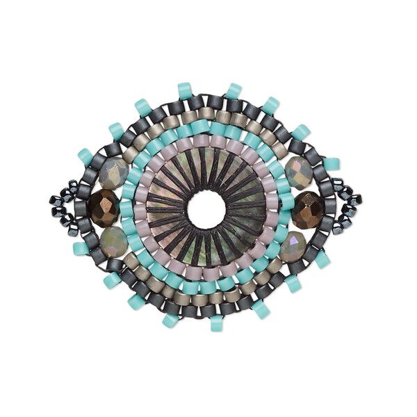 Link, Creative Touch, glass, turquoise blue / lavender / bronze, 28x26mm double-sided marquise. Sold individually. image number 0