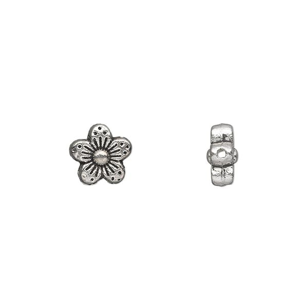 Bead 1pkg50 silver-plated "pewter", 9x8mm flower / 2sided, antique image number 0