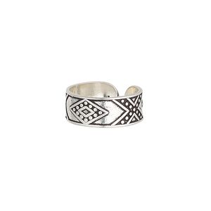 Toe ring, antiqued sterling silver, 6.5mm wide with assorted design, adjustable. Sold individually.