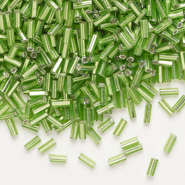 Bugle bead 1pkg50g Japanese glass, 4x2mm-5x2mm square hole round tube, opaque silver-lined green image number 0