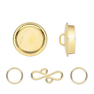 Clasp S-hook 1pkg4 gold-plated "pewter" (zinc alloy), 25mm round / 19mm non-calibrated round bezel setting / 8mm 21-gauge jump ring, 1-strand