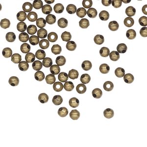 Bead 1pkg100 brass-plated, 3mm round, steel antique