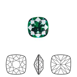 Fancy stone 72pk majestic green foil back, Swarovski&reg; 12mm cushion 4470