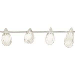 Green quartz 1pkg16, hand-cut top-drilled faceted teardrop bead 7x5mm-12x6mm