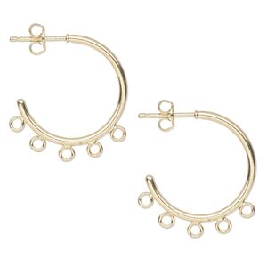 Earring hoop 1pkg100 gold-plated, 21mm 0.75 round / 6 closed loop / earnuts, 20 gauge brass 50 pair
