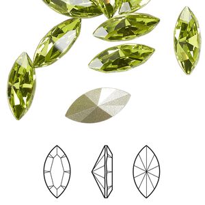 Fancy stone 12pk citrus green foil back, Crystal Passions&reg; 15x7mm navette 4228