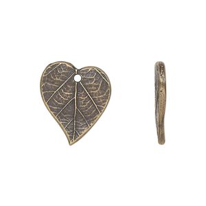 Charm, TierraCast&reg;, antique brass-plated pewter (tin-based alloy), 17.5x15.5mm 3D leaf. Sold per pkg of 20.