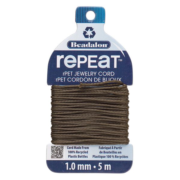 Cord, Beadalon&reg; RePEaT&trade;, recycled polyethylene, Earth, 1mm, 100-pound test. Sold per 5-meter card. image number 0