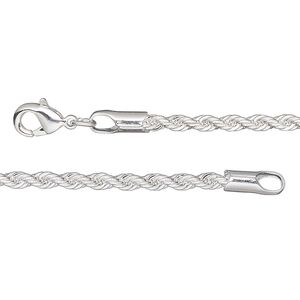 Chain 1pkg1 silver-plated rope, 2.4mm / lobster claw clasp, brass 36 inch