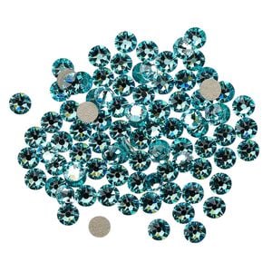 Flat back 144pk light turquoise foil back, Crystal Passions&reg; 3-3.2mm rose round SS12 2088