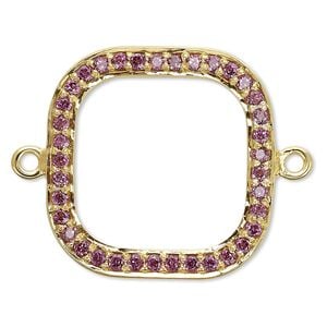 Link, garnet (natural) and gold-finished sterling silver, 20x20mm single-sided open square. Sold individually.