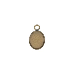 Drop, antiqued brass, 11x9mm oval with beaded edge and 10x8mm oval bezel cup setting. Sold per pkg of 24.