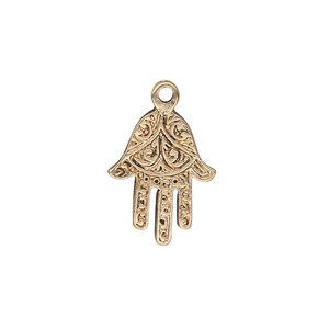 Drop, antique gold-finished "pewter" (zinc-based alloy), 18x14mm single-sided Fatima hand. Sold per pkg of 10.