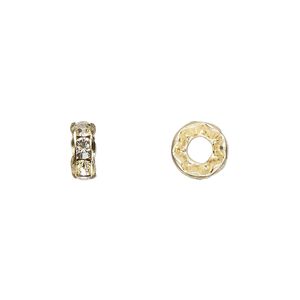 Bead 6pk crystal gold plate, Preciosa Czech crystal 8x3.5mm rondelle