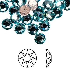 Flat back 12pk light turquoise foil back, Crystal Passions&reg; hotfix rhinestone 7.07-7.27mm rose round SS34 2078HF