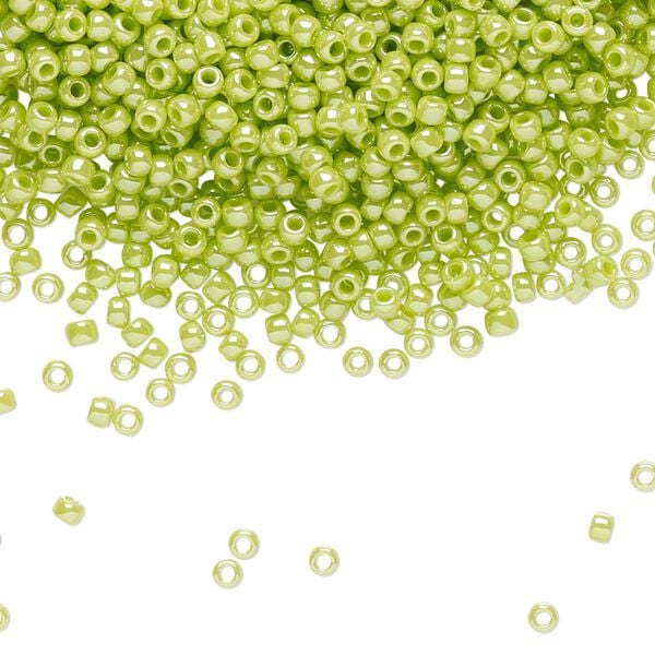 Seed bead, TOHO BEADS&reg;, glass, pkg/7.5g, #11 round, opaque luster sour apple (TR-11-131). image number 0