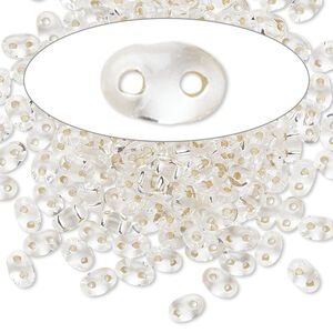 Seed bead, Preciosa Twin&trade; Czech glass, pkg/10g, 5x2.5mm oval, transparent silver-lined clear, (78102).