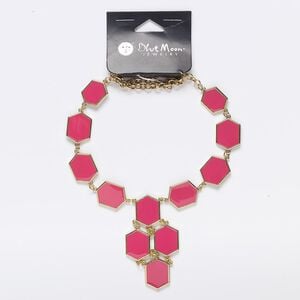 Necklace, enamel / gold-finished "pewter" (zinc-based alloy) / steel, dark pink, 24 inches with 3-inch extender chain and lobster claw clasp. Sold individually.