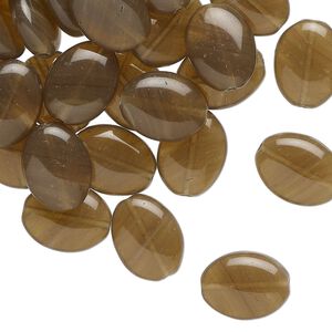Bead, Czech pressed glass, translucent brown, 12x9mm puffed oval. Sold per 1-ounce pkg, approximately 40 beads.
