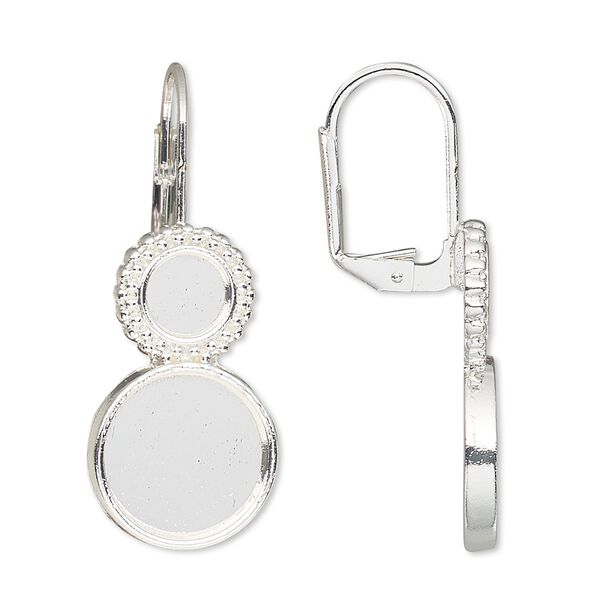 Ear wire leverback 1pkg10 Almost Instant Jewelry&reg;, 37mm / 6mm and 12mm flat back round glue-in setting, silver-finished brass 5 pair image number 0
