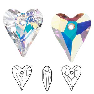 Drop 24pk crystal AB, Swarovski&reg; 27x22mm pendant wild heart 6240