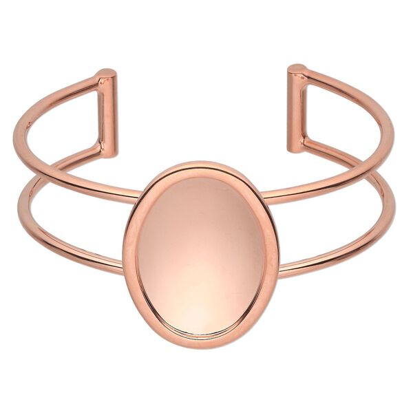 Bracelet, Almost Instant Jewelry&reg;, cuff, copper-plated brass and "pewter" (zinc-based alloy), 65x35mm with 30x22mm oval setting, adjustable. Sold individually. image number 0