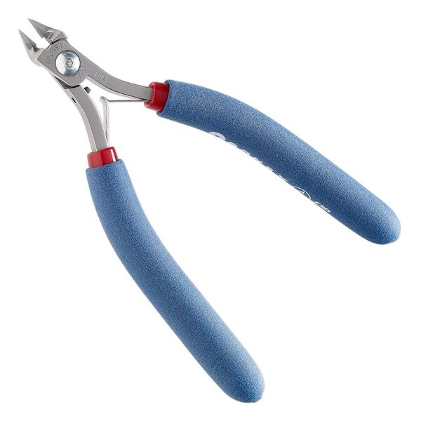Pliers, Tronex&reg;, 7223 razor flush-cutter, steel and rubber, red / blue / white, 5-1/2 inches. Sold individually. image number 0