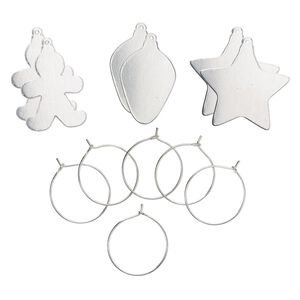 Ornament, ImpressArt&reg;, aluminum and steel, mixed sizes gingerbread man / bulb / star shapes. Sold per pkg of 6.