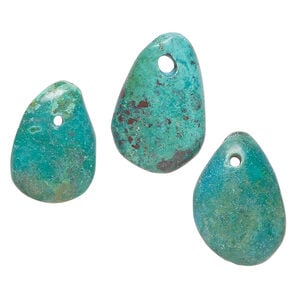 Turquoise 1pkg3, hand-cut top-drilled puffed teardrop / oval / freeform drop, mix 17x10mm-25x15mm green