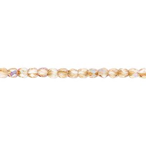 Bead, Czech fire-polished glass, clear celsian AB, 3mm faceted round. Sold per 15-1/2" to 16" strand.