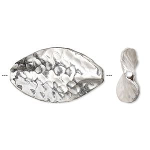 Bead 1pkg1 sterling silver, 22x13mm hammered twisted oval, Hill Tribes