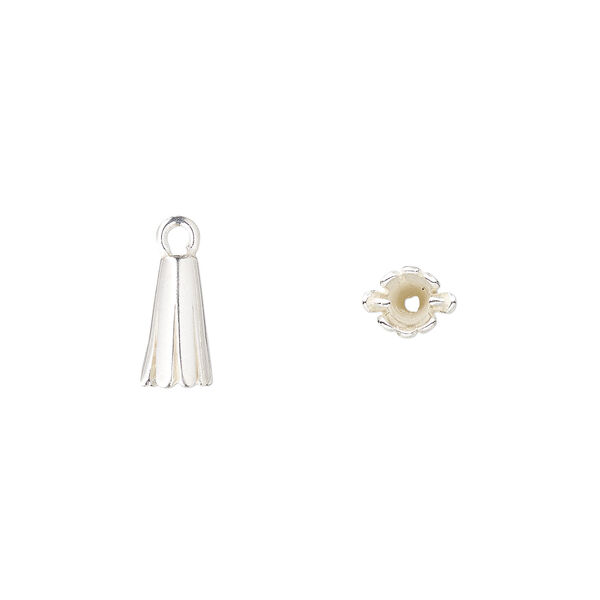Bail, JBB Findings, pinch, sterling silver, 10x5mm cone with top loop. Sold per pkg of 2. image number 0