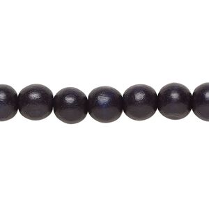 Bead 1pkg1, Taiwanese cheesewood (dyed / waxed), black, 7-8mm round, 15-1/2 to 16 inches.
