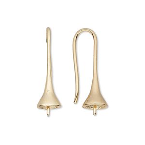Ear wire 1pkg100 gold-plated, 25mm bell / 3.5mm peg / 8-10mm half-drilled round setting, 18 gauge brass 50 pair
